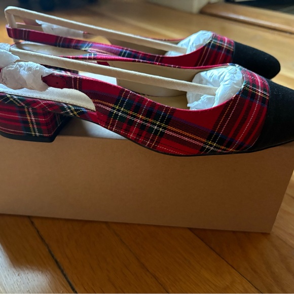 J. Crew Red and Black Tartan Plaid Slingback, NWT - Picture 6 of 9
